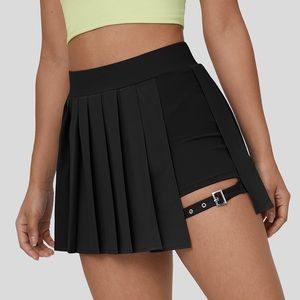 Breezeful High Waisted Pleated 2-in-1 Adjustable Buckle Mini Casual Skirt
